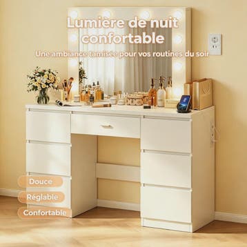 Witte Kaptafel met LED Spiegel, 8 Lades & Ingebouwd Stopcont, Verzenden, Nieuw