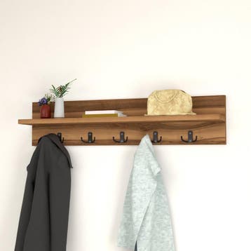 [en.casa] Wandkapstok Hammarö met plank 80x13x18 cm walnootk, Verzenden, Nieuw