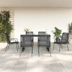 vidaXL 7-delige Tuinset textileen en staal zwart, Verzenden, 6 zitplaatsen, Nieuw, Rvs