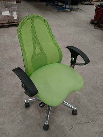 Bureaustoel, groen, stof, open rug, staal frame, gebruikt,, Ophalen of Verzenden, Gebruikt
