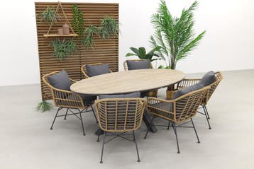 Garden Impressions Margriet - Naturel / Edison 220 - ovale, Verzenden, Nieuw, Wicker, Tuinset