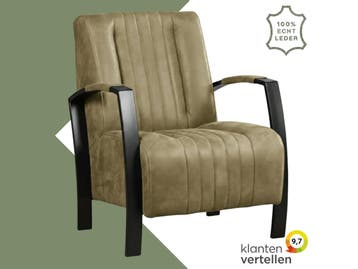 Leren fauteuil Glamour - Kenia Olive (olijf), Nieuw, Ophalen of Verzenden, 50 tot 75 cm, Industrieel, Modern, Retro