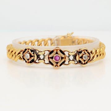 Armband - 18 karaat Geel goud Robijn - Diamant, Nieuw