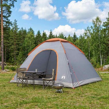 vidaXL Kamperen tent 6-persoons Grijs en Oranje, Verzenden, Nieuw, Tot en met 2