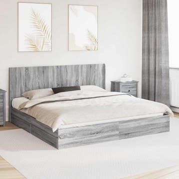 vidaXL Bedframe met opbergruimte en hoofdbord Grijs Sonoma, Huis en Inrichting, Verzenden, Nieuw, Grijs, Hout