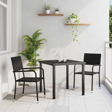 vidaXL Tuin eettafelset met kussen 3 pcs Zwart poly rattan, Verzenden, Nieuw, Rotan, 3 zitplaatsen