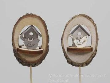 Houten boomschijf bijsteker Vogelhuisje 3D 8 stuks, Ophalen of Verzenden, Nieuw