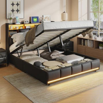 Luxe Gestoffeerd Bed met Hydraulische Opbergruimte, LED Verl, Verzenden, Nieuw