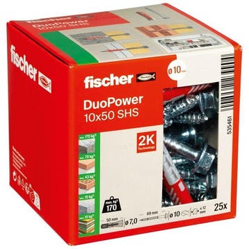 Universele plug met zeskantschroef | Fischer DuoPower | 25, Verzenden, Nieuw