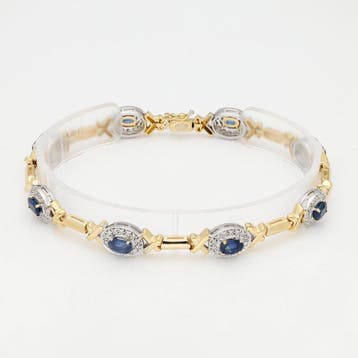 Armband - 14 karaat Geel goud, Witgoud Saffier - Diamant, Nieuw