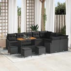 vidaXL Tuinbankenset met kussen 13 pcs Zwart poly rattan, Verzenden, Nieuw, Rotan, 3 zitplaatsen