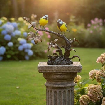 sculptuur, Songbirds on a Branch - 33 cm in length - 27 cm -, Antiek en Kunst