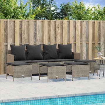 vidaXL 5-delige Loungeset met kussens poly rattan lichtgrijs, Verzenden, Nieuw, Loungeset