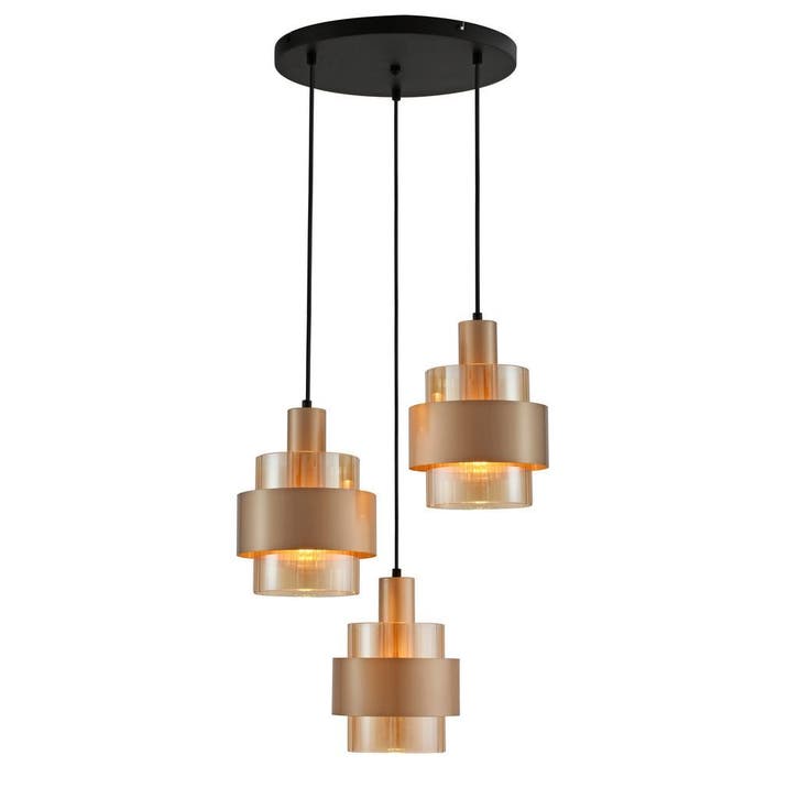 Hanglamp - Brons - 3 Lichts - Orvani - Woonkamer - Eettafel, Huis en Inrichting, Lampen | Hanglampen, Nieuw, Glas, Metaal, Verzenden
