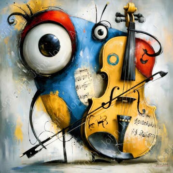 John Joseb Art glasschilderij viool, violist, abstract, Verzenden, Nieuw, Schilderij, 50 tot 75 cm