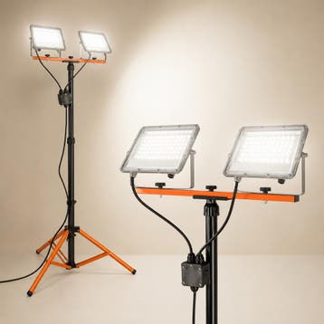 Bouwlamp op statief | 2x 50 watt | Zwart / Oranje, Ophalen of Verzenden, Nieuw, 50 tot 200 watt, Lamp met armatuur