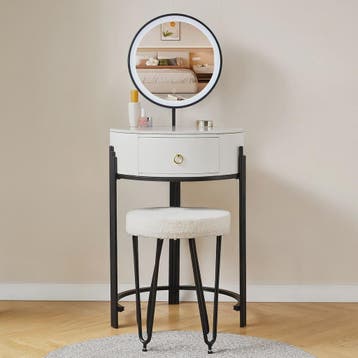 Kaptafel met LED Verlichting, Spiegel, Lade en Kruk - Modern, Verzenden, Nieuw