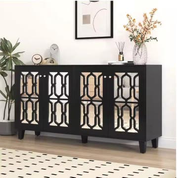 Zwart Glazen Dressoir – Sideboard met 4 Deuren, 160×40×84, Huis en Inrichting, Kasten | Overige, Verzenden, Nieuw