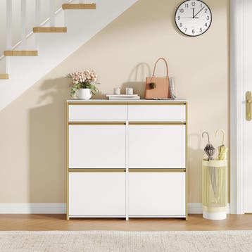 Schoenenkast - Schoenenrek - 100x24x99 cm - Wit/Goud - HEXCE, Verzenden, Zo goed als nieuw