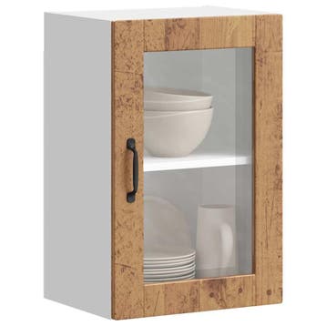vidaXL Keukenbovenkast met glazen deur Porto oud houtkleurig, Verzenden, Nieuw, Bruin