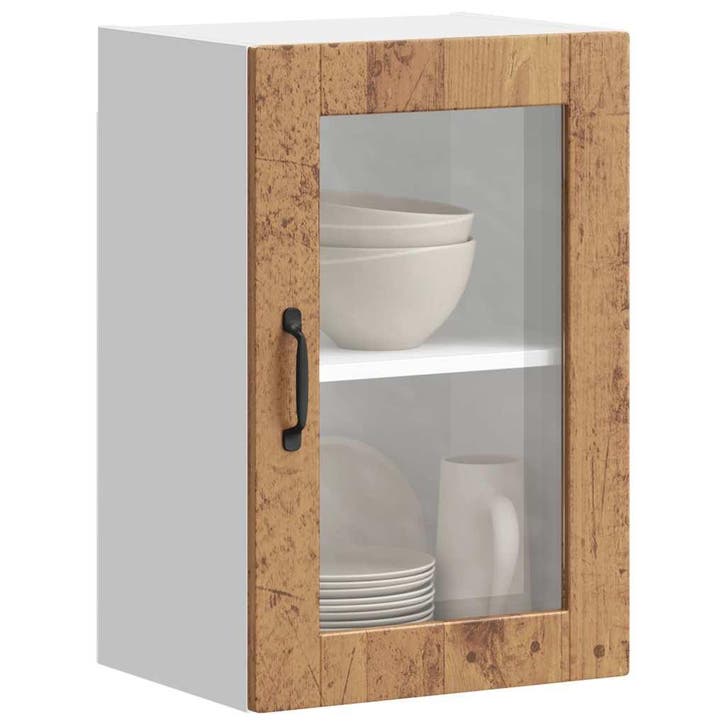 vidaXL Keukenbovenkast met glazen deur Porto oud houtkleurig, Huis en Inrichting, Keuken | Keukenelementen, Bruin, Nieuw, Verzenden