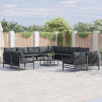 vidaXL Tuinbankenset met kussen 12 pcs Zwart Staal, Verzenden, Nieuw, Rvs, 2 zitplaatsen