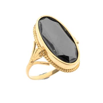 Gouden ring met hematiet, Gebruikt, Overige kleuren, Ophalen of Verzenden, Kleiner dan 17