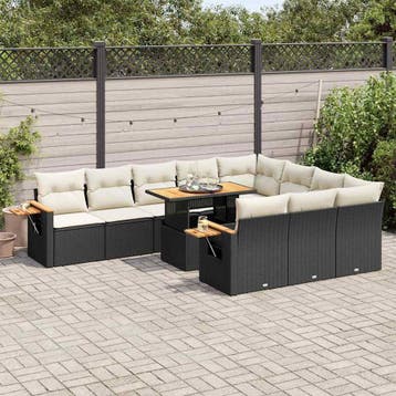 vidaXL 11-delige Loungeset met kussens poly rattan acacia, Tuin en Terras, Verzenden, Nieuw, Loungeset