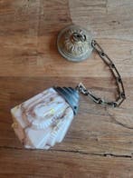 Plafondlamp - Opaline glas, Messing - Art-Deco hanglamp, Antiek en Kunst