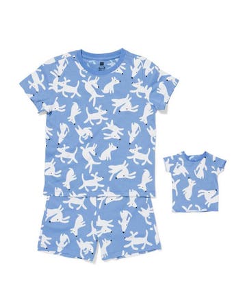 HEMA Kindershortama honden met poppenpyjama blauw, Verzenden, Nieuw