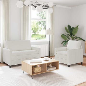 vidaXL Bankstel 2 st Crèmekleurig Polyester, Huis en Inrichting, Banken | Bankstellen, Verzenden, Nieuw, Kunststof, Minder dan 150 cm