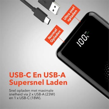 QuchiQ™ Powerbank 20000mAh Quick Charge - Mobiele oplader -, Ophalen of Verzenden, Zo goed als nieuw