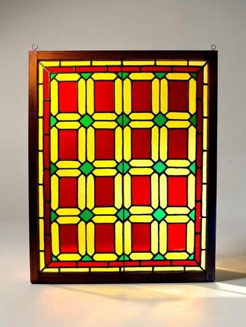 Art Deco Glas-in-loodraam - 1920-1930 - Kerk Verviers -68x55