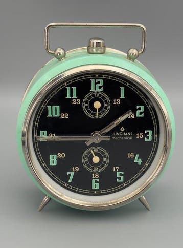 Junghans - Mechanical Alarm Clock – Rare Mint Green – German, Nieuw