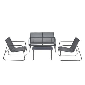 Tuinset 4-delig Palencia loungeset donkergrijs en zwart, Verzenden, Nieuw