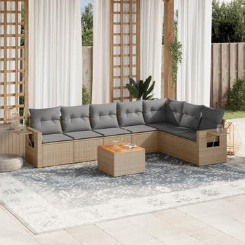 vidaXL 8-delige Loungeset met kussens poly rattan gemengd, Verzenden, Nieuw, Loungeset
