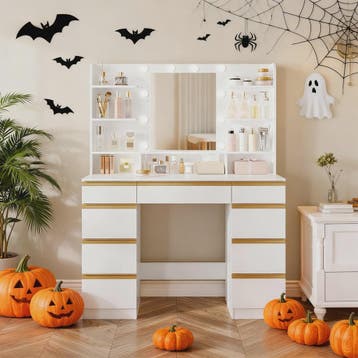 Luxe Kaptafel met 10 LED Lampjes, Grote Spiegel en Uitgebrei, Verzenden, Nieuw