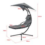 Hangmat met luifel en standaard 166x116x210 cm grijs zwart, Verzenden, Nieuw