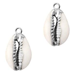 1 x Kauri schelp hanger – cream beige/zilver – ca. 18-24, Ophalen of Verzenden, Nieuw, Kraal