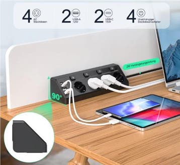 Hoek Stekkerdoos met USB-A en USB-C en 2 m Kabel, Verzenden, Nieuw