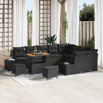vidaXL Tuinbankenset 12 st 11-Aantal zitplaatsen Zwart Poly, Verzenden, Nieuw, Rotan, 2 zitplaatsen