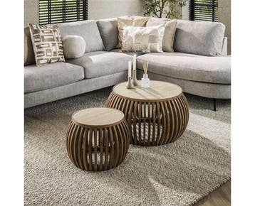 Salontafel Nuovo Curve set van 2 travertin keramiek - Beige, Huis en Inrichting, Ophalen of Verzenden, Nieuw
