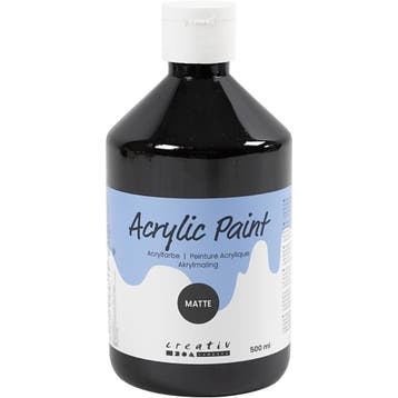 Acrylverf Mat, zwart, 500 ml/ 1 fles, Nieuw