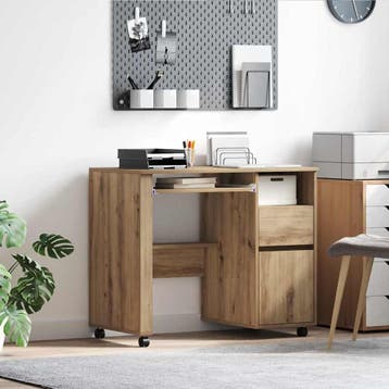 vidaXL Bureau met Wielen Artisan Eiken Bewerkt hout 91 x 50, Verzenden, Nieuw