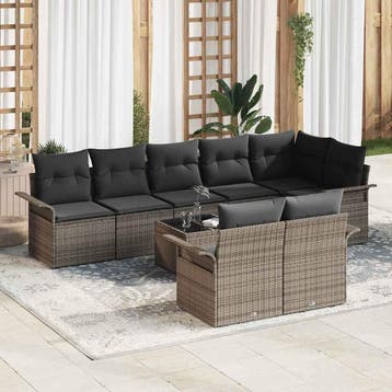 vidaXL Tuin Sofa Set 9 st Grijs poly rattan, Verzenden, Nieuw, Meer dan 8 zitplaatsen