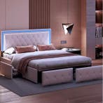 Kunstleren tweepersoonsbed met LED en lades 140/160x200, Huis en Inrichting, Slaapkamer | Bedden, Verzenden, Nieuw