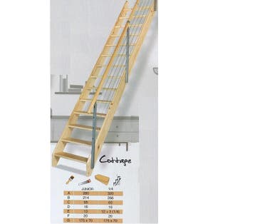 Een eenvoudige maar robuuste vurenhouten steektrap molena..., Ophalen of Verzenden, Nieuw, Trap, 4 meter of meer