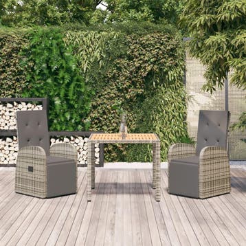 vidaXL 3-delige Tuinset met kussens poly rattan grijs, Tuin en Terras, Verzenden, Nieuw, 2 zitplaatsen, Tuinset