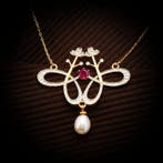 Zonder minimumprijs - Halsketting Zilver Robijn - Diamant, Nieuw