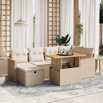 vidaXL 7-delige Loungeset met kussens poly rattan beige, Verzenden, Nieuw, Loungeset
